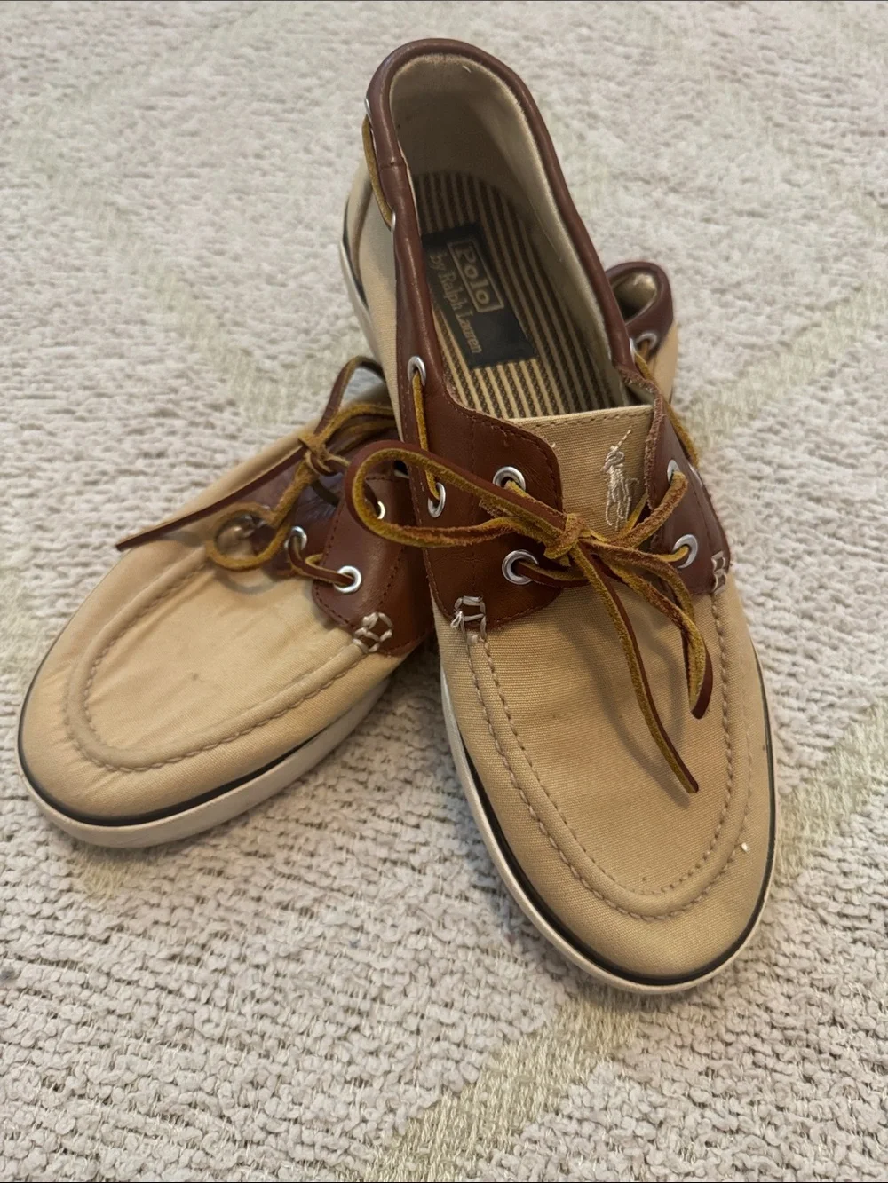 Polo Ralph Lauren Boat Shoes Canvas Leather Tan Men’s Size 9.5 Casual Deck